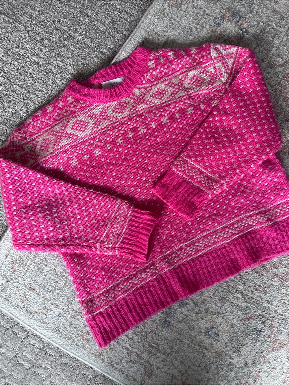 Oversized Hot Pink XOXO Fair Isle Crewneck Sweater valentines